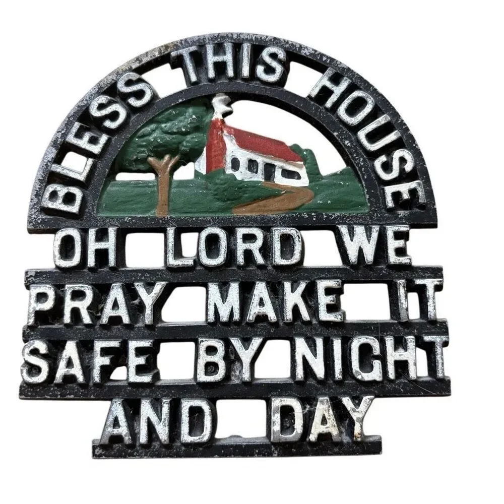 Vintage Bless This House Cast Iron Trivet